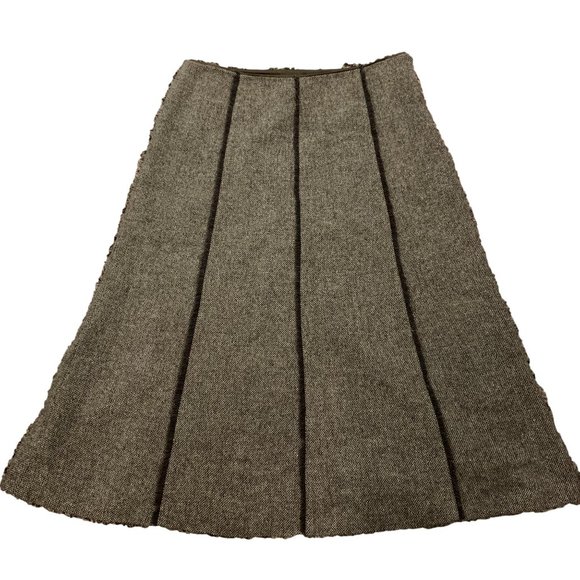 Eddie Bauer Womens Skirt Size 6 Wool Blend Brown Houndstooth Paneled - Picture 1 of 8